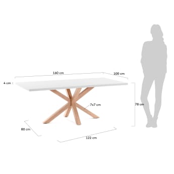 Mesa Argo melamina com acabamento branco e pernas de aço efeito madeira 160 x 100 cm - tamanhos