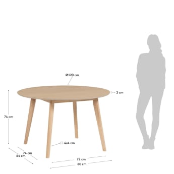 Stół okrągły Batilde lite drewno kauczukowe z fornirem jesionowym Ø 120 cm - rozmiary
