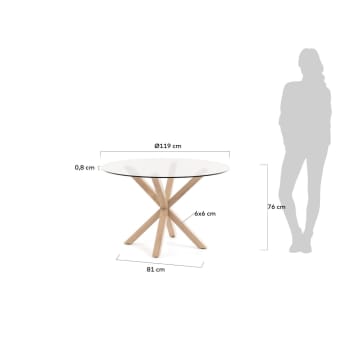 Argo round glass table with steel legs with wood-effect finish Ø 119 cm - sizes