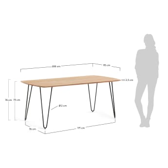Barcli Tisch 200 x 95 cm aus massivem Akazienholz und schwarzen Stahlbeinen - Größen