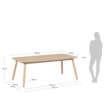 Table Batilde en hévéa massif et contreplaqué de frêne 140 x 70 cm - dimensions