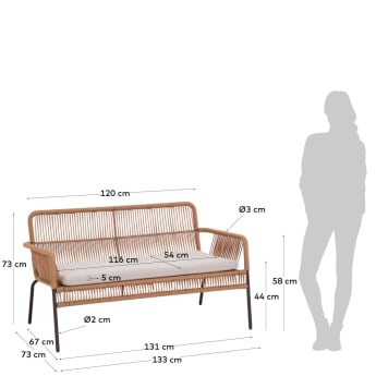 Sofa 2-osobowa Shann beżowa lina 133 cm - rozmiary