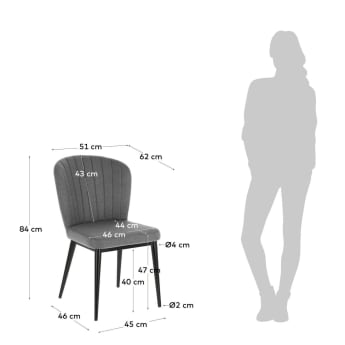 Krzesło Madge jasnoszare i stalowe z czarnym wykończeniem - rozmiary