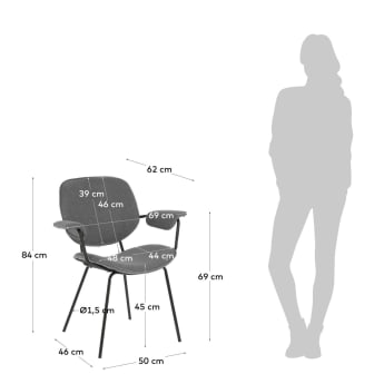 Naiquen Stuhl hellgrau und Stahl mit schwarzem Finish - Größen