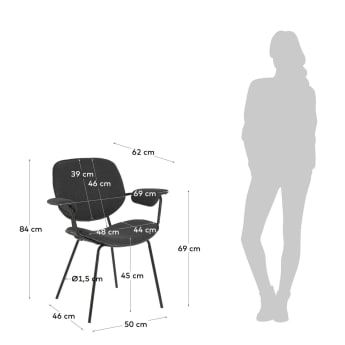 krzesło Naiquen ciemnoszare i stalowe nogi wykończone na czarno - rozmiary