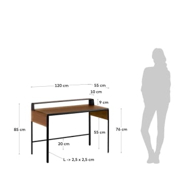Nadyria Schreibtisch Walnussfurnier und Stahl mit schwarzem Finish 120 x 55 cm - Größen