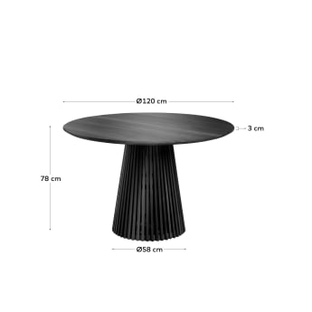 Stół okrągły Jeanette z litego drewna tekowego wykończenie czarne Ø 120 cm - rozmiary