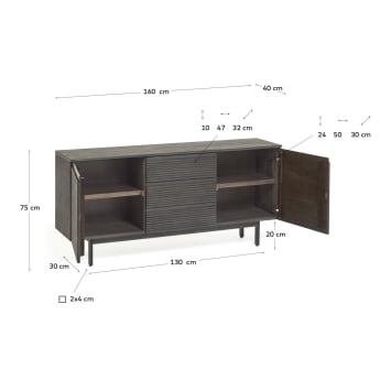 Indiann Sideboard 2 Türen 3 Schubladen massive Akazie und Stahl in Schwarz 160 x 75 cm - Größen