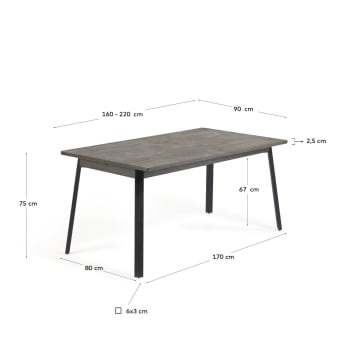 Uitschuifbare tafel Indiann | massief acaciahout grijs 160 (220) x 75 cm - maten