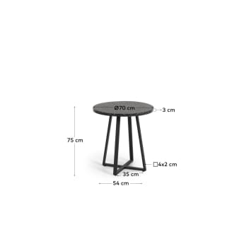 Tella ronde terrazzo tafel in zwart met stalen poten Ø 70 cm - maten