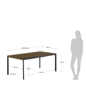 Stół rozkładany Nadyria fornir orzech stalowe nogi wykończenie czarne 160 (200) x 80 cm - rozmiary