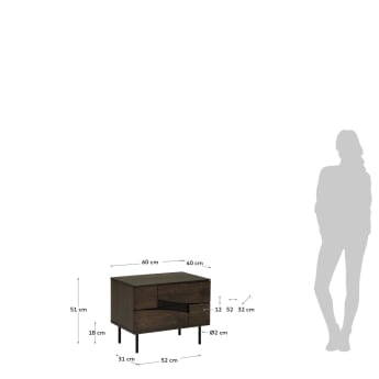 Cutt Nachttisch mit amerikanischem Walnussfurnier 60 x 51 cm - Größen