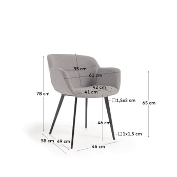 Krzesło Nadya w kolorze jasnoszarym - rozmiary