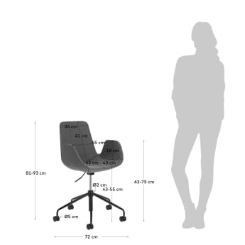 Chaise de bureau Yolanda gris foncé - dimensions