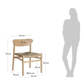 Cadeira Galit de madeira maciça de eucalipto com acabamento natural e corda bege FSC 100% - tamanhos