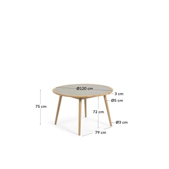 Nina tafel rond, massief eucalyptushout en polycement Ø 120 cm FSC 100% - maten