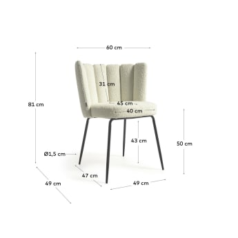 Aniela chair with white bouclé and metal with black finish - sizes