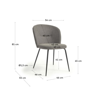 Καρέκλα Anoha, γκρι και μέταλλο σε μαύρο φινίρισμα - μεγέθη