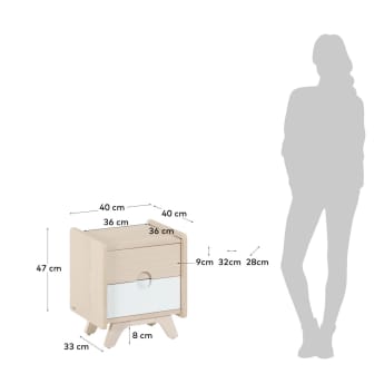 Nunila Nachttisch Eschenfurnier und Beine aus massivem Eschenholz 40 x 47 cm - Größen