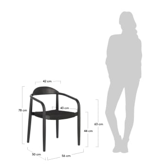 Nina stapelbarer Stuhl aus massivem Akazienholz mit mattschwarzem Finish und schwarzem Seil - Größen