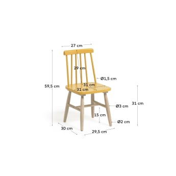 Krzesło dziecięce Tressia lite drewno kauczukowe z wykończeniem musztardowym i naturalnym - rozmiary