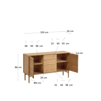 Kredens Lenon 2 drzwi i 3 szuflady drewno i fornir dębowy 155 x 86 cm FSC MIX Credit - rozmiary