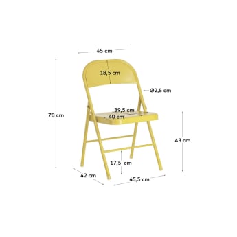 Chaise pliante Aidana en métal jaune moutarde - dimensions