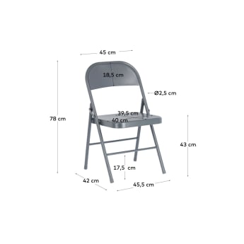 Krzesło składane Aidana z metalu w kolorze ciemnoszarym - rozmiary