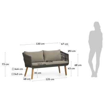 Set Inti de sofá 2 plazas y 2 butacas de cuerda verde FSC 100% - tamaños