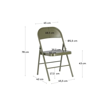 Chaise pliante Aidana en métal vert foncé - dimensions
