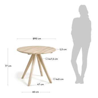 Okrągły stół Maial z litego drewna tekowego Ø 90 cm - rozmiary