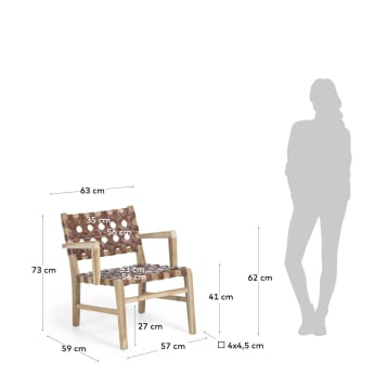 Nuru fauteuil in massief teakhout en leer - maten