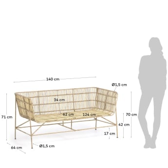 Sofa 2-osobowa Aiala rattanowa 140 cm - rozmiary