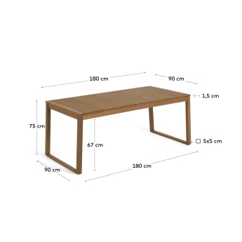 Table de jardin Emili en bois d'acacia de 180 x 90 cm FSC 100% - dimensions