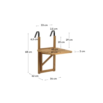 Table de balcon rabattable Amarilis en bois d'acacia 40 x 42 cm FSC 100% - dimensions