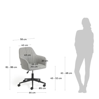 Krzesło biurowe Madina jasnoszare - rozmiary