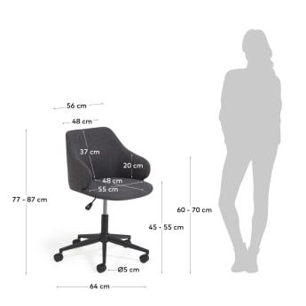 Chaise de bureau Einara gris foncé - dimensions