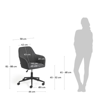 Chaise de bureau Madina gris foncé - dimensions