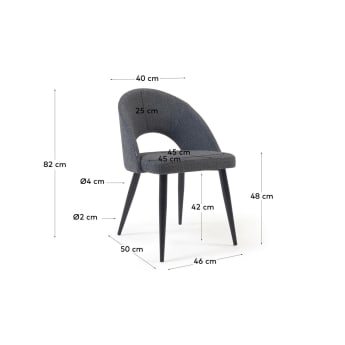 Cadeira Mael cinza-escuro e pernas de aço com acabamento preto - tamanhos