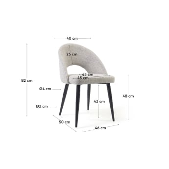 Krzesło Mael beżowe i stalowe nogi z czarnym wykończeniem - rozmiary