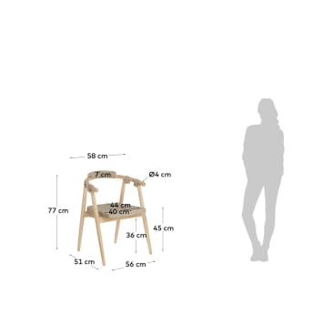 Cadira Majela fusta massissa eucaliptus amb acabat efecte roure i corda beix FSC 100% - mides