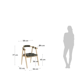 Cadeira empilhável Majela madeira maciça eucalipto efeito carvalho e corda verde FSC 100% - tamanhos