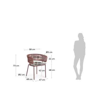 Krzesło Nadin z ocynkowanej stali i liny w kolorze terakotowe - rozmiary