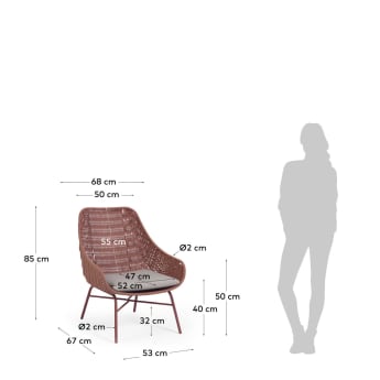 Abeli terracotta cord armchair with galvanised steel legs. - sizes