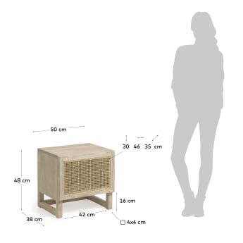 Table de chevet Rexit bois et contreplaqué de Mindy avec rotin 50 x 48 cm - dimensions