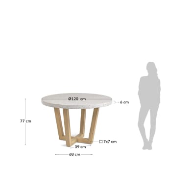 Table ronde Shanelle en terrazzo blanc et bois d'acacia massif Ø 120 cm - dimensions
