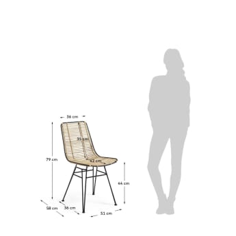 Καρέκλα Tishana, rattan και μαύρο μεταλλικό φινίρισμα - μεγέθη