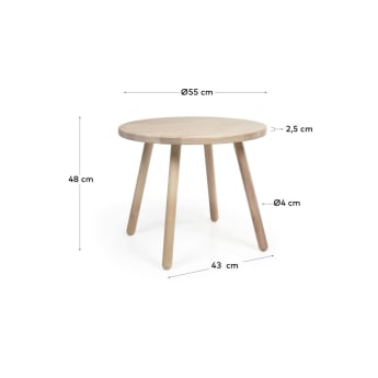 Table enfant ronde Dilcia en bois d'hévéa massif Ø 55 cm - dimensions
