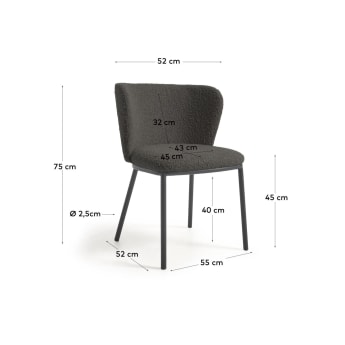 Ciselia Stuhl mit schwarzem Bouclé und schwarzem Metall FSC Mix Credit - Größen
