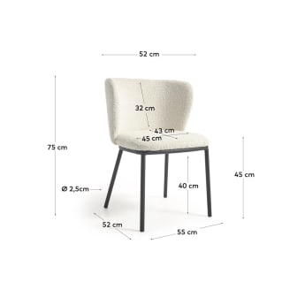 Krzesło Ciselia białe boucle i czarne metalowe nogi - rozmiary